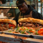 view delicious food sold streets city